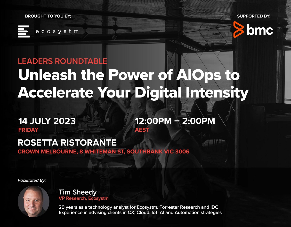 Ecosystm Leaders Roundtable_Unleash the Power of AIOps to Accelerate Your Digital Intensity_Invite Cover_MEL