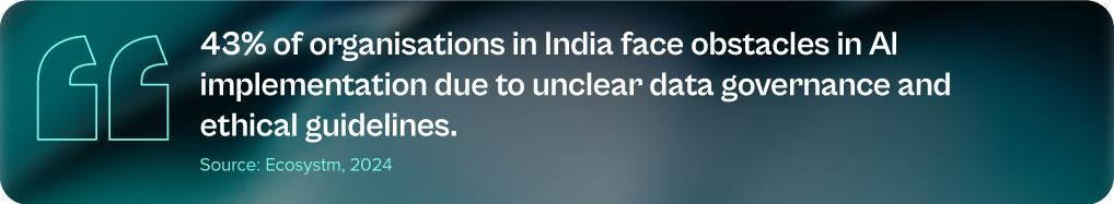 43% of organisations in India face obstacles in Al implementation due to unclear data governance and ethical guidelines.